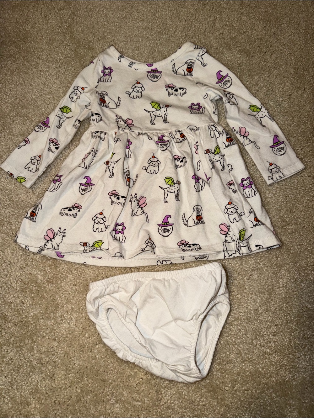 Cat & Jack White Long-Sleeve Halloween Puppy Pajama Dress Set